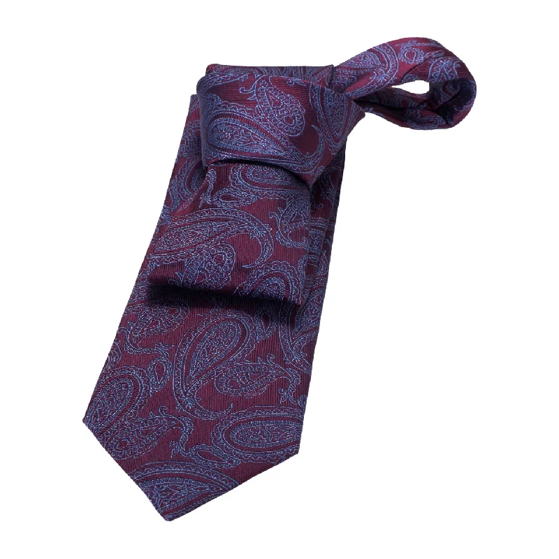 silk neckties for casual events-Caledonia Paisley Silk Tie, Burgundy / Blue