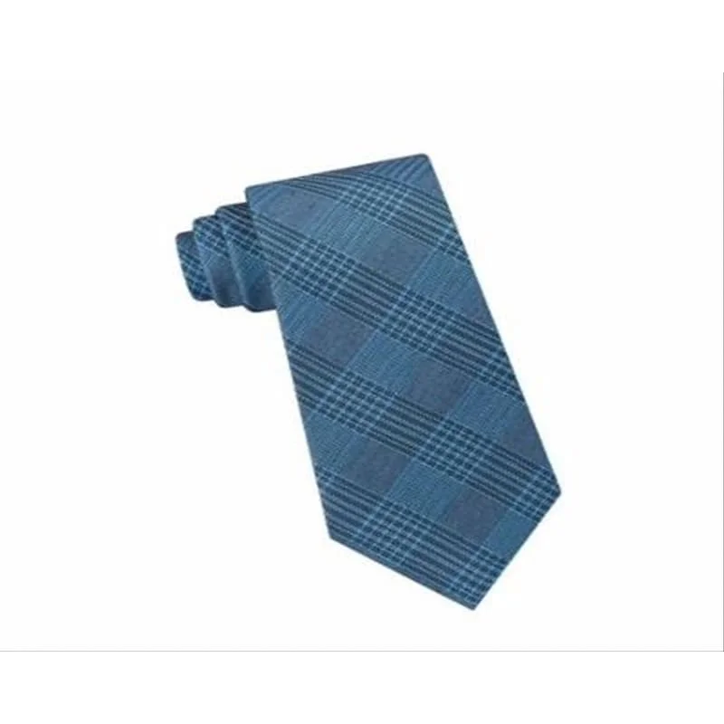 stylish work ties-Calvin Klein Men's Graphite Neck Tie Silk Plaid Blue Size Regular