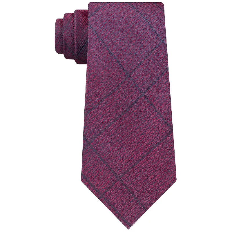 patterned ties for men-Calvin Klein Men's Slim Knit Plaid Silk Tie Red Size Regular