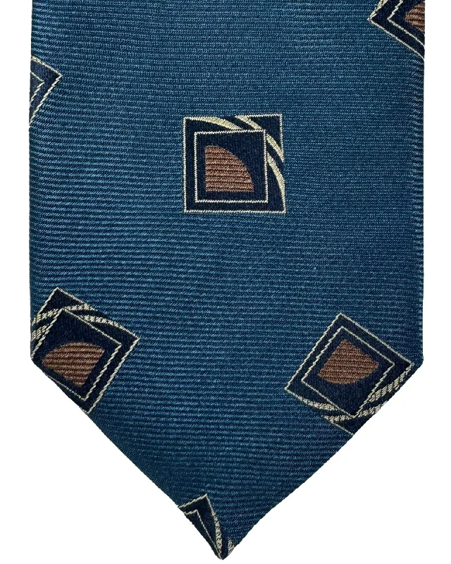 unique office neckties-Canali Silk Tie Midnight Blue Brown Geometric SALE