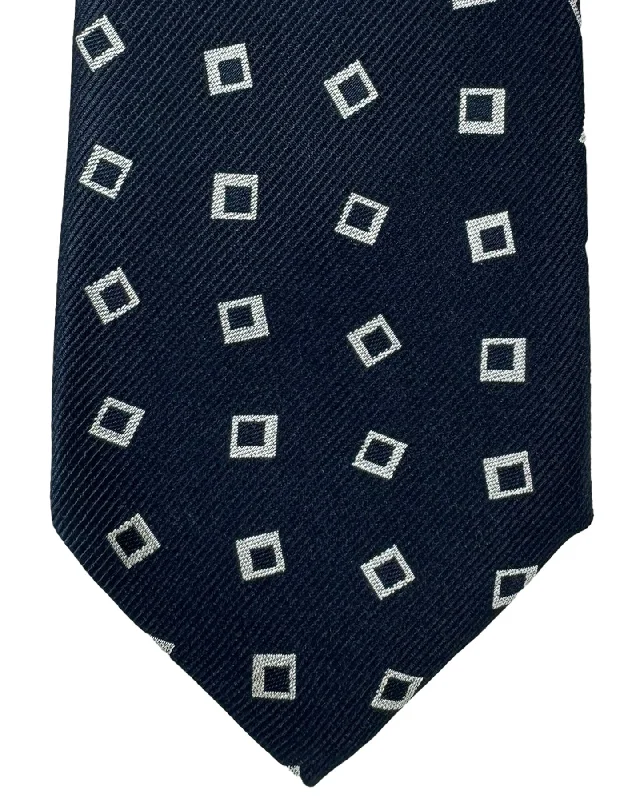 fun wedding neckties-Canali Tie Dark Blue Silver Geometric - Jacquard Silk