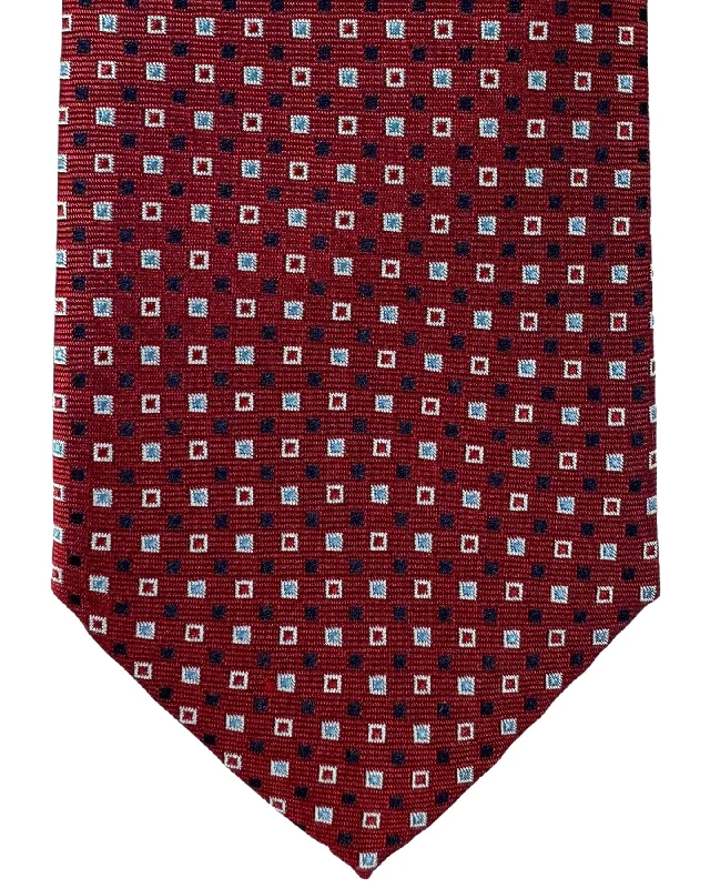 men's wedding attire neckties-Canali Tie Dark Red Mini Squares - Jacquard Silk