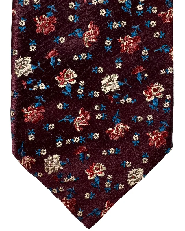 elegant business neckties-Canali Tie Maroon Royal Blue Gold Floral - Jacquard Silk