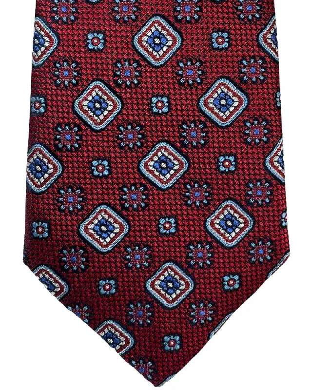 fashionable silk ties for men-Canali Tie Red Blue Medallion - Jacquard Silk