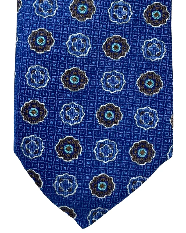 stylish silk tie sets-Canali Tie Royal Blue Brown Aqua Medallion - Jacquard Silk