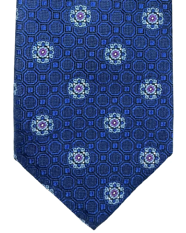 classic wedding neckties-Canali Tie Royal Blue Purple Medallion - Jacquard Silk