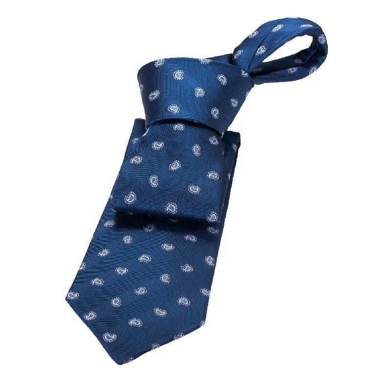 affordable formal neckties-Carmel Paisley Silk Tie, Navy / Light Blue / Silver