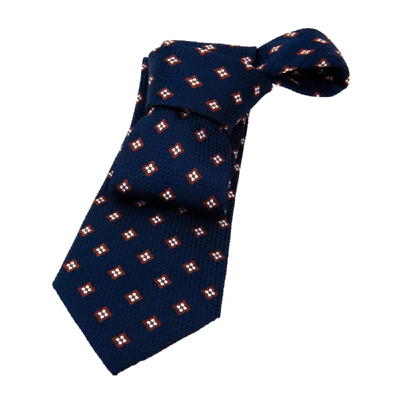 best wedding tie options-Champlain Foulard Silk Tie, Navy / Brown / Silver