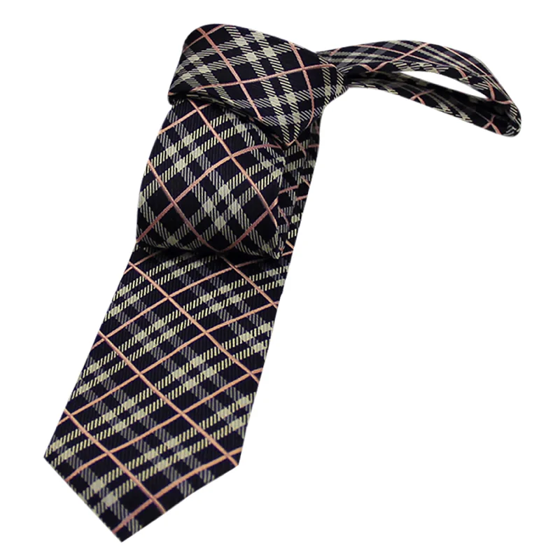 solid color silk ties-Chester Plaid Skinny Silk Tie, Black / Silver / Pink