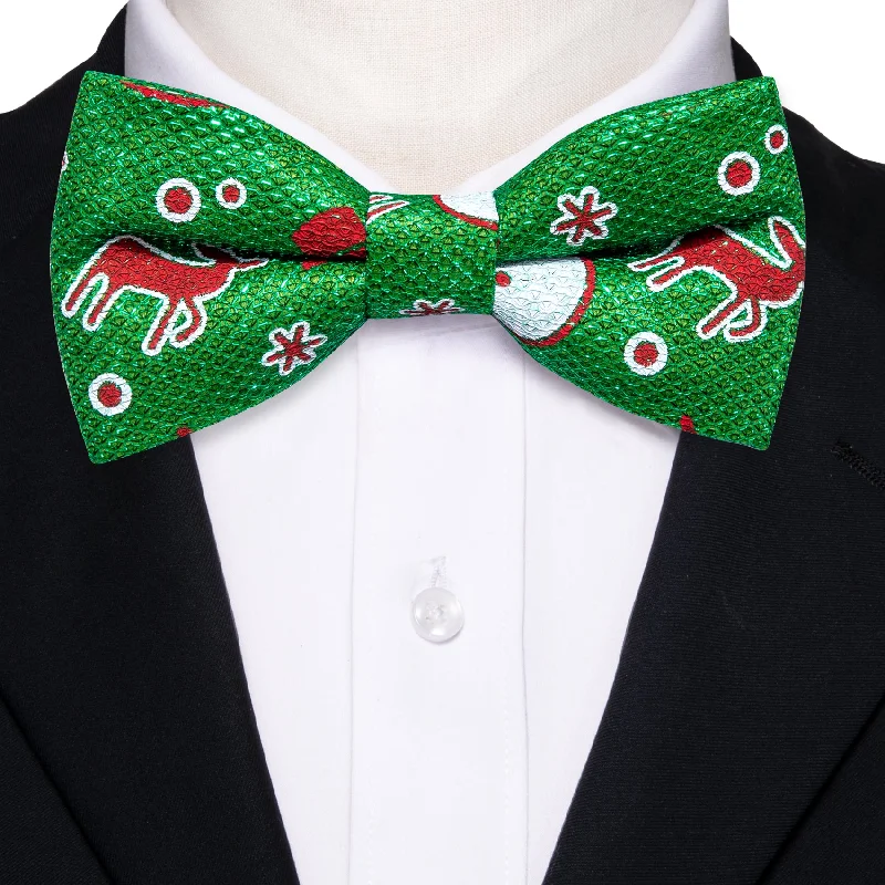 classy necktie sets-Christmas Green Red Elk Novelty Men's Pre-tied Bowtie