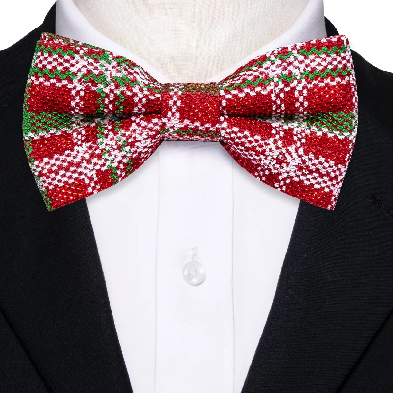 vibrant wedding neckties-Christmas Red Green Plaid Men's Pre-tied Bowtie