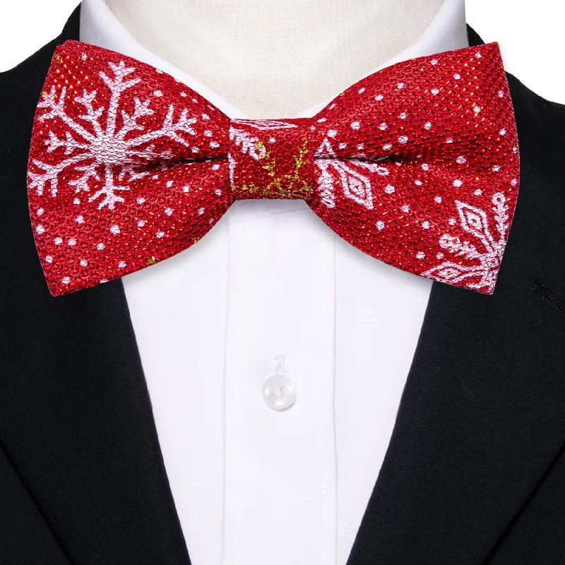 elegant men's bow ties-Christmas Red White Snowflake Floral Men's Pre-tied Bowtie