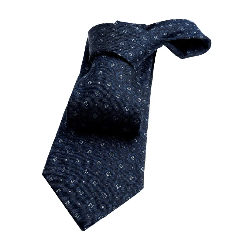 silk ties for interviews-Clarendon Foulard Silk Tie, Black / Blue / Light Blue