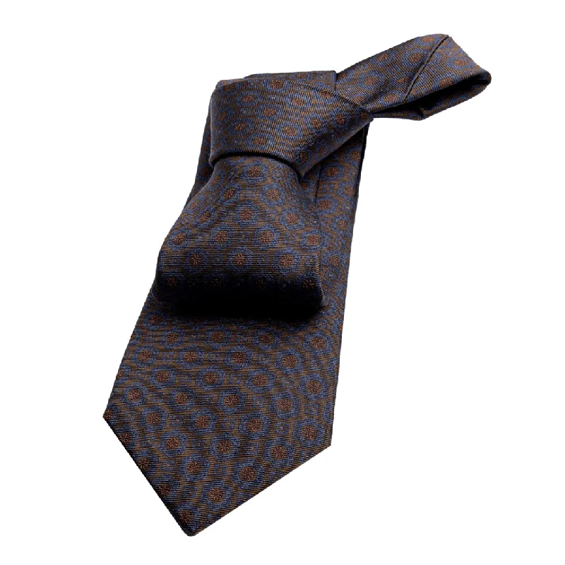 stylish ties for casual outfits-Clarendon Foulard Silk Tie, Brown / Bluish Grey / Orange