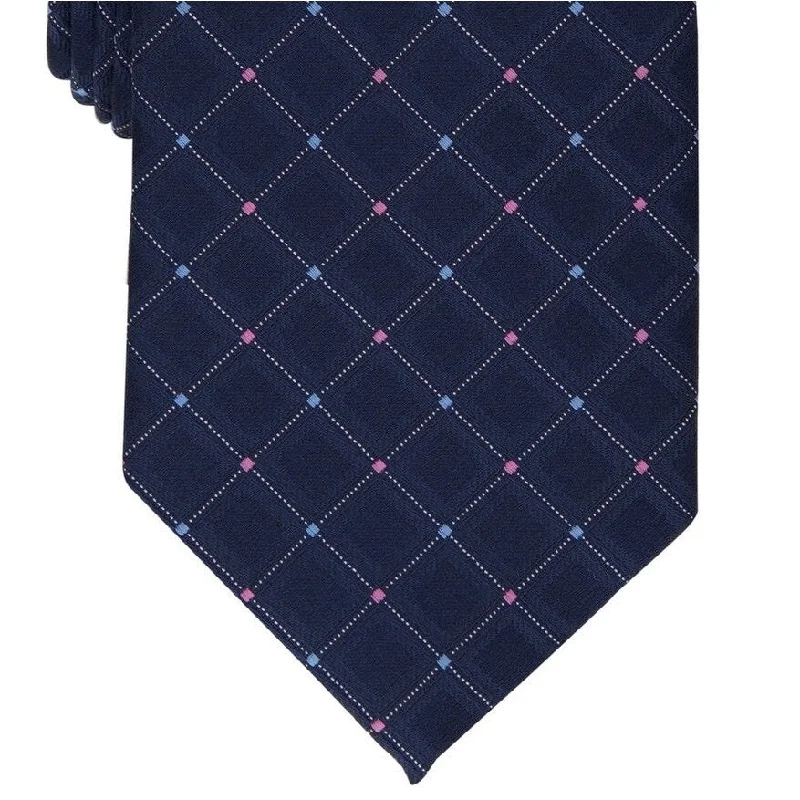 silk ties for business meetings-Club Room Men's Amboy Grid Tie Blue Size Regular