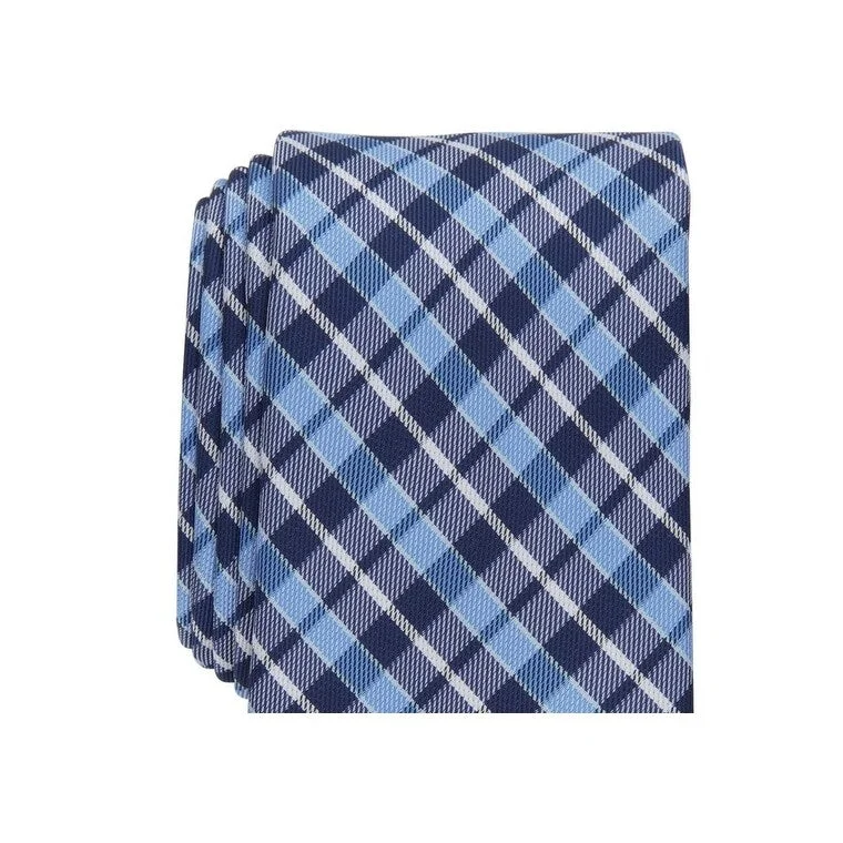 fashionable necktie designs-Club Room Men's Everberg Classic Plaid Tie Blue Size Regular