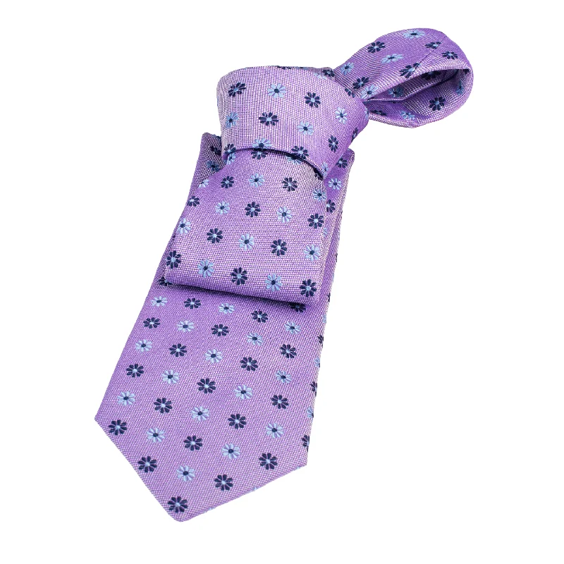 light color ties for business-Coventry Foulard Silk Tie, Lilac / Navy / Light Blue