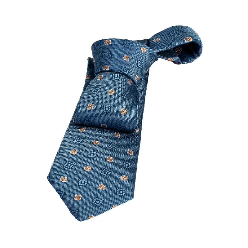 formal ties for men-Derry Foulard Silk Tie, Light Blue / Orange