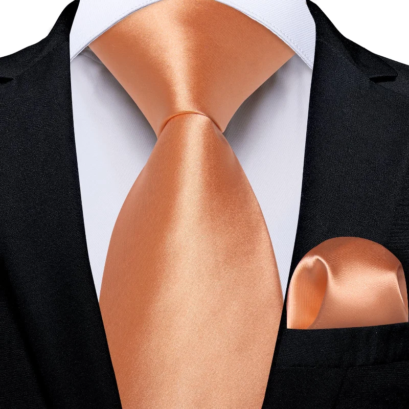 casual chic ties-DiBanGu Dress Tie Pale Copper Orange Solid Mens Silk Business Tie Pocket Square Cufflinks Set