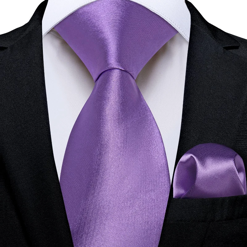 ties for office attire-DiBanGu Silk Tie Shining Orchid Purple Solid Mens Formal Business Tie Handkerchief Cufflinks Set