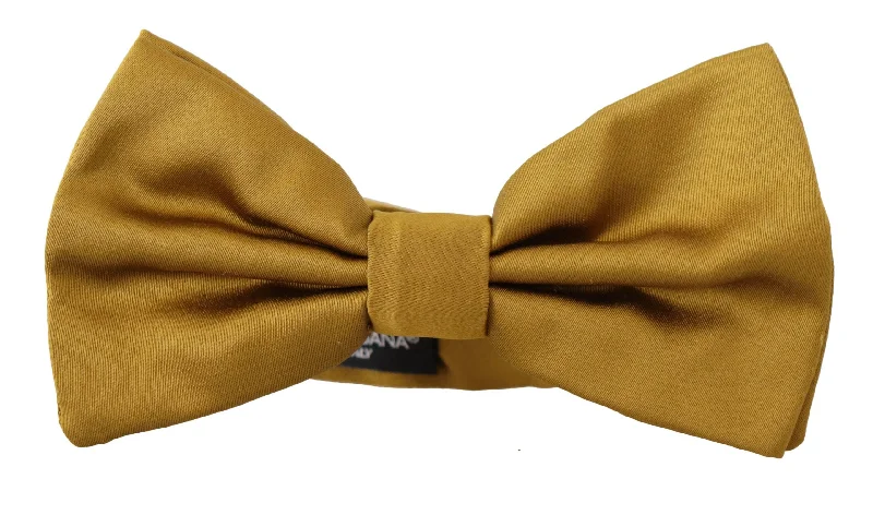 designer neckties-Dolce & Gabbana Elegant Mustard  Silk Bow Men's Tie