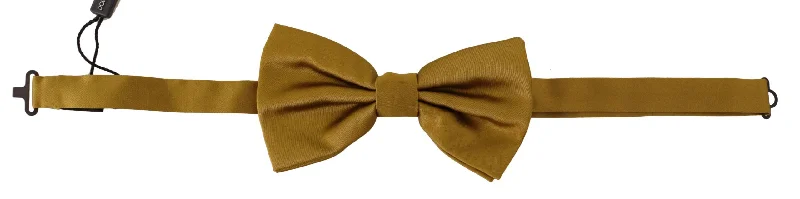 solid color silk ties-Dolce & Gabbana Elegant Mustard Silk Bow Men's Tie