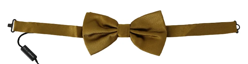 trendy silk bow ties-Dolce & Gabbana Elegant Mustard Silk Bow Men's Tie