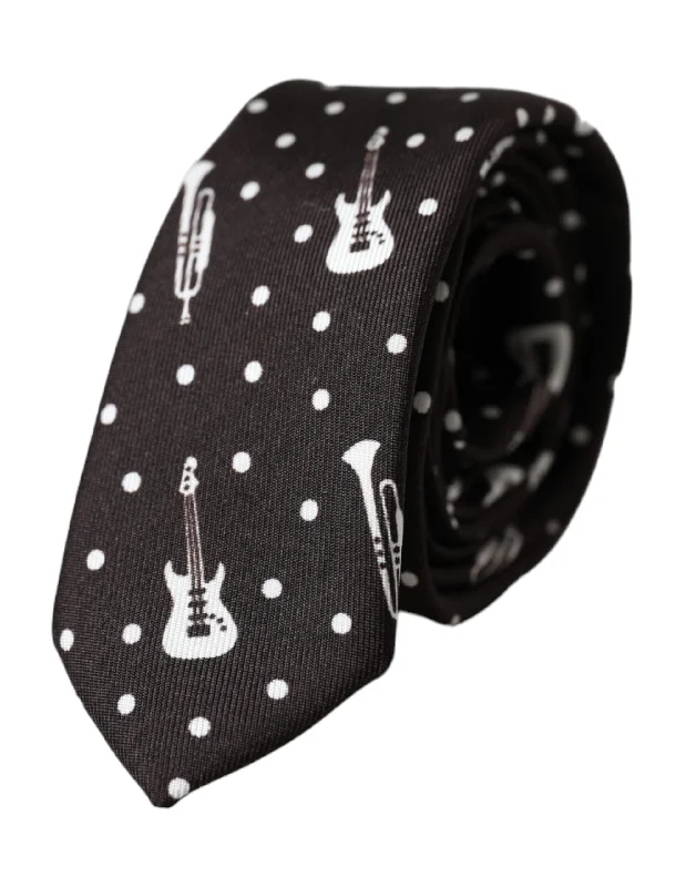 elegant patterned ties-Dolce & Gabbana  Guitar Print Silk Adjustable Men's Tie