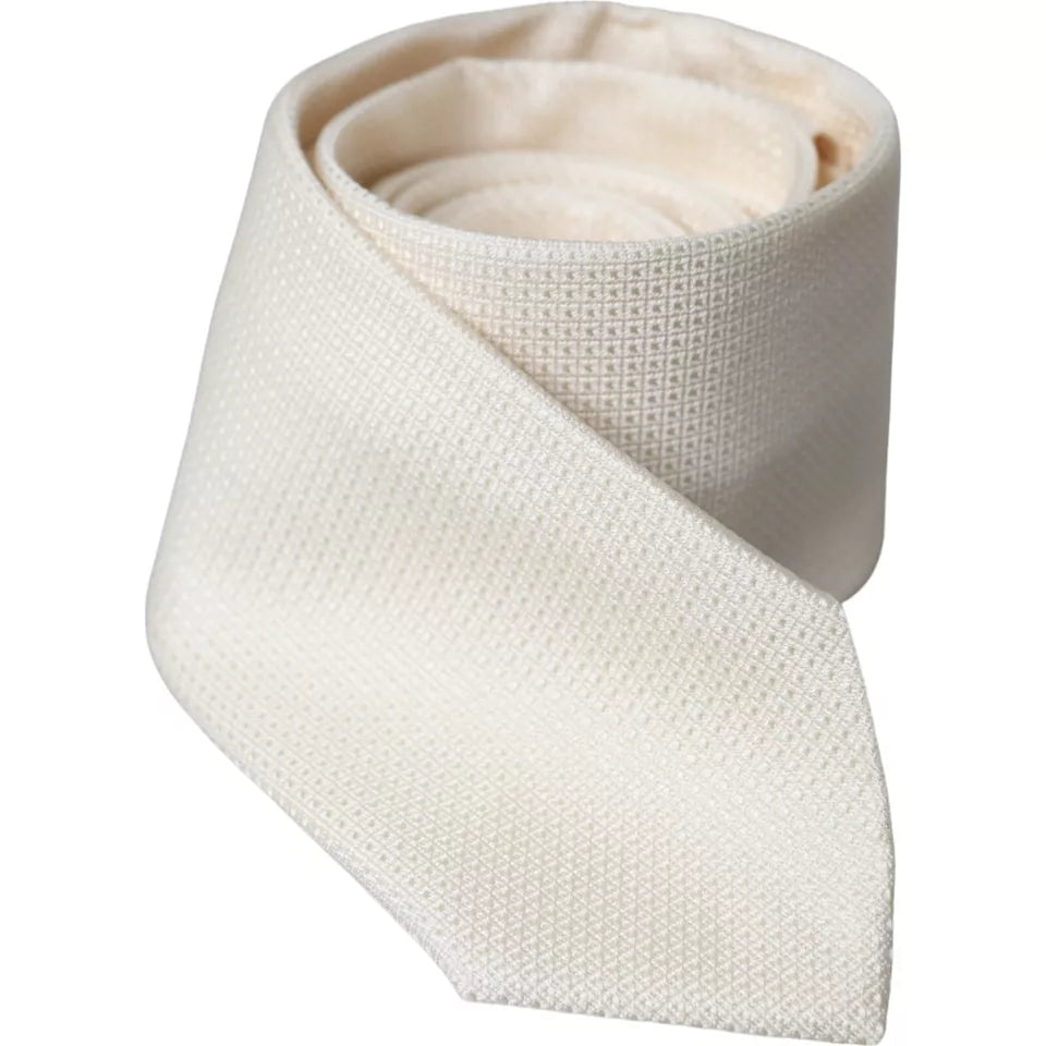 office tie sets for men-Dolce & Gabbana ivory Patterned Silk Classic Adjustable Men's Tie