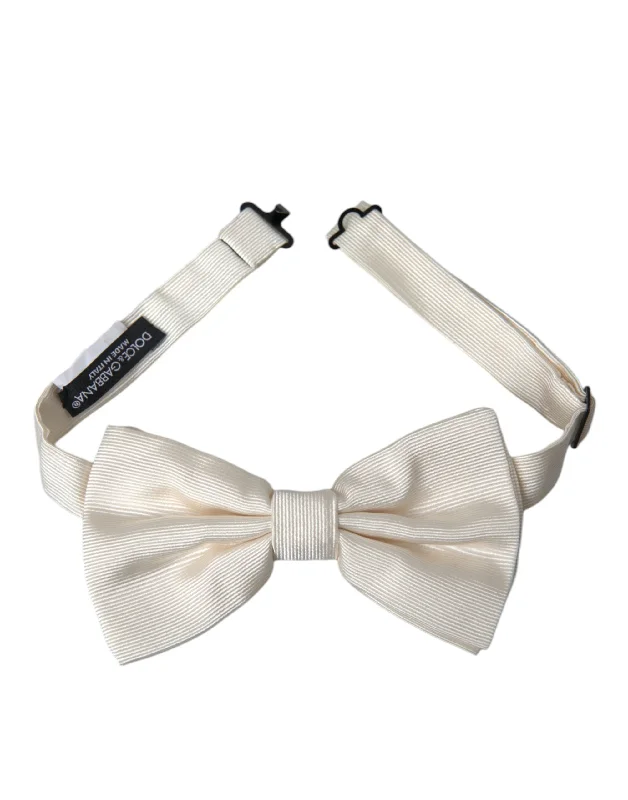 cool tie designs for men-Dolce & Gabbana ivory Silk Adjustable Neck Men Bow Men's Tie