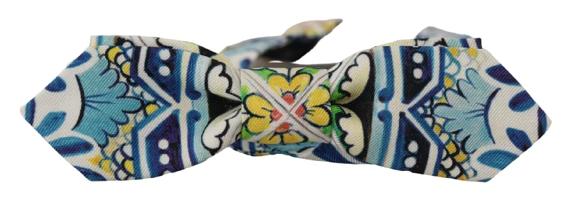 unique color neckties-Dolce & Gabbana Majolica Print Silk Bow Men's Tie