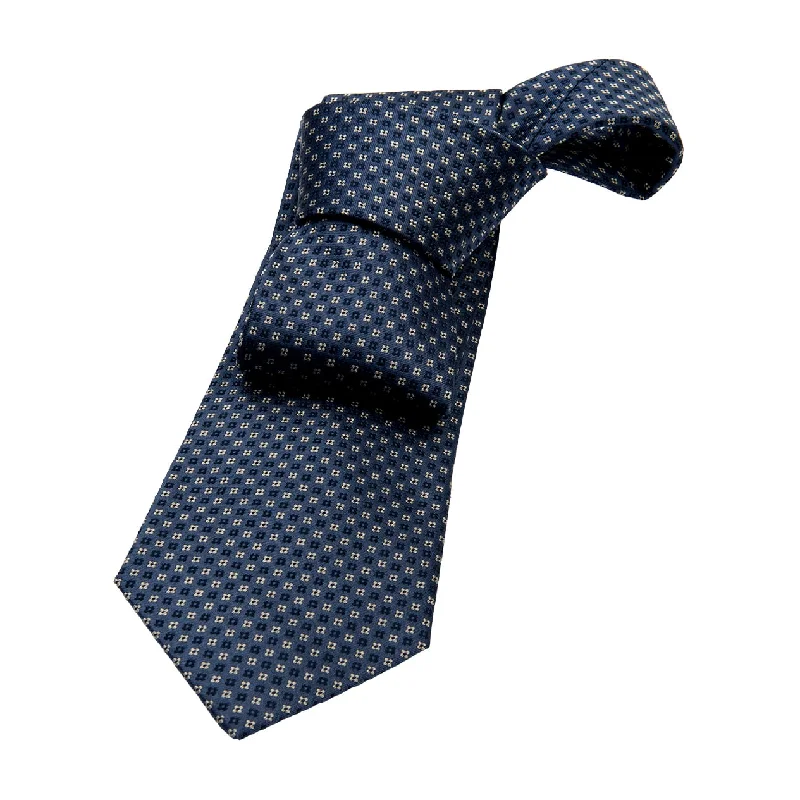 neckties for corporate attire-Dorchester Foulard Silk Tie, Bluish Grey / Navy / Silver