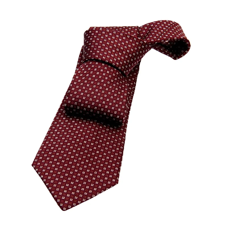 trendy necktie styles for men-Dorchester Foulard Silk Tie, Burgundy Red / Silver