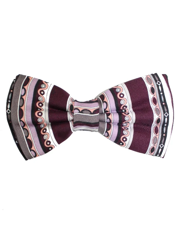 premium men's necktie sets-Emilio Pucci Bow Tie Maroon Gray Pre Tied SALE