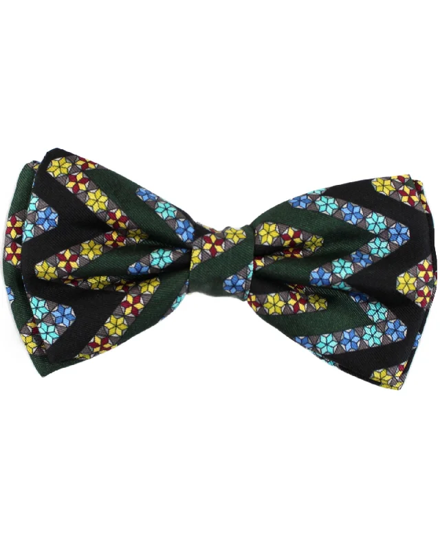 best wedding tie sets-Emilio Pucci Silk Bow Tie Dark Green Maroon Blue Pre-Tied - Made In Italy