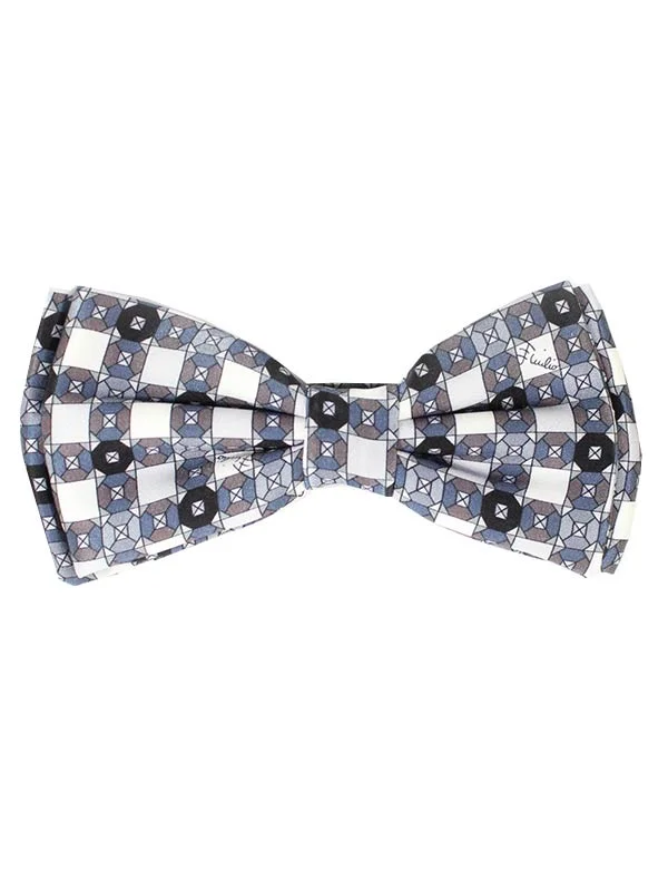 best neckties for business-Emilio Pucci Silk Bow Tie Gray White Black - Made In Italy