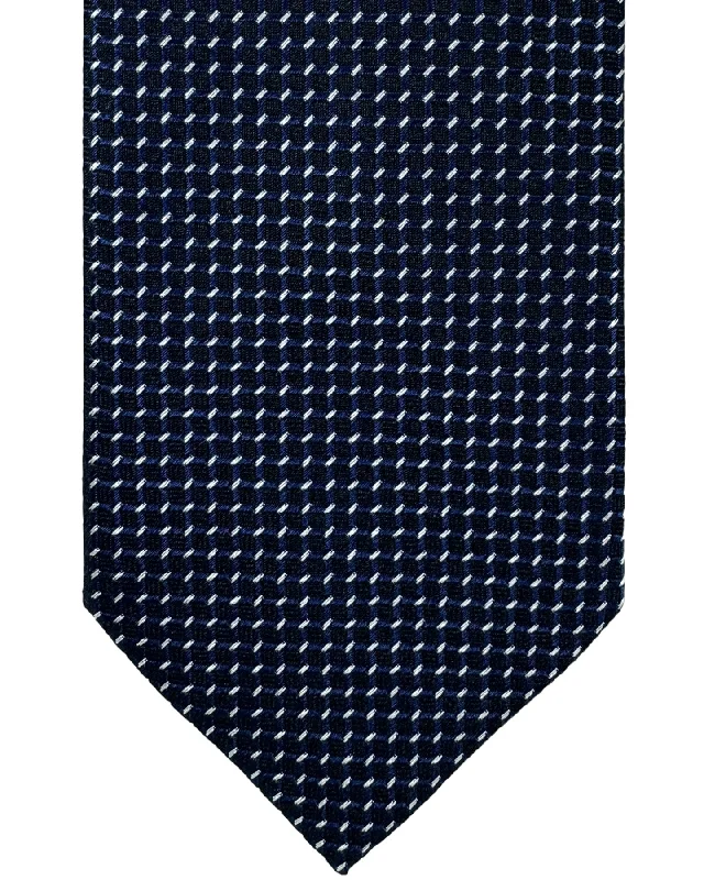 colorful silk neckties-Ermenegildo Zegna Narrow Tie Dark Blue Silver Micro Pattern