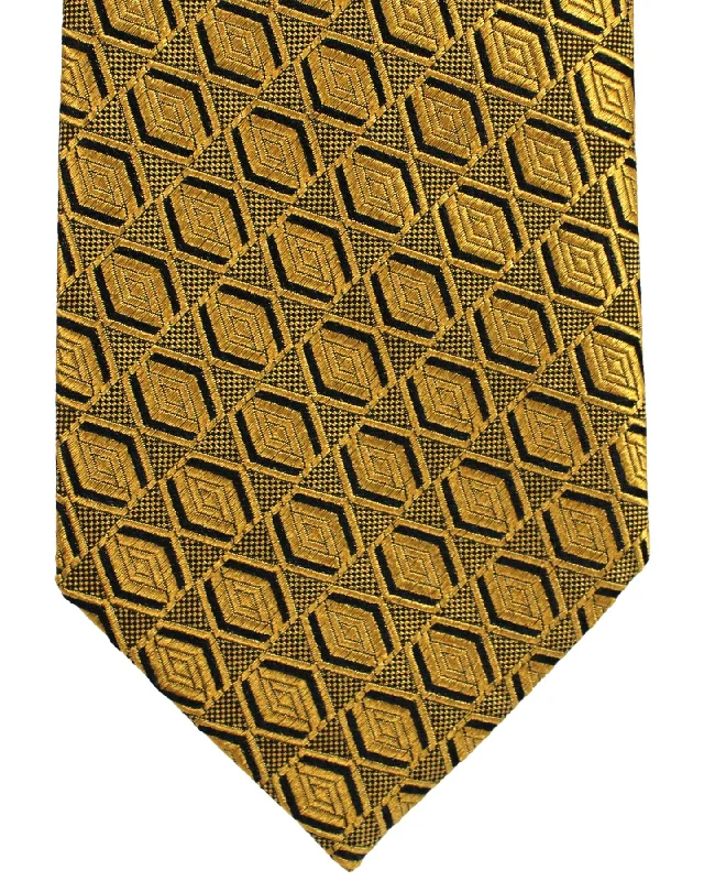 solid color silk ties-Ermenegildo Zegna Silk Tie Mustard Gold Geometric SALE