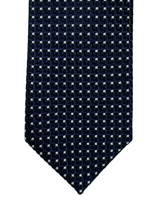 wedding guest ties-Ermenegildo Zegna Skinny Tie Midnight Blue Silver Mini Squares