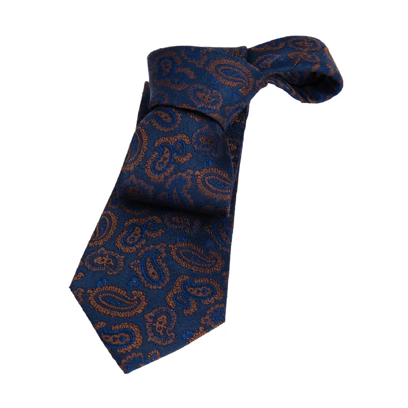 formal party neckties-Exeter Paisley Silk Tie, Blue / Brown