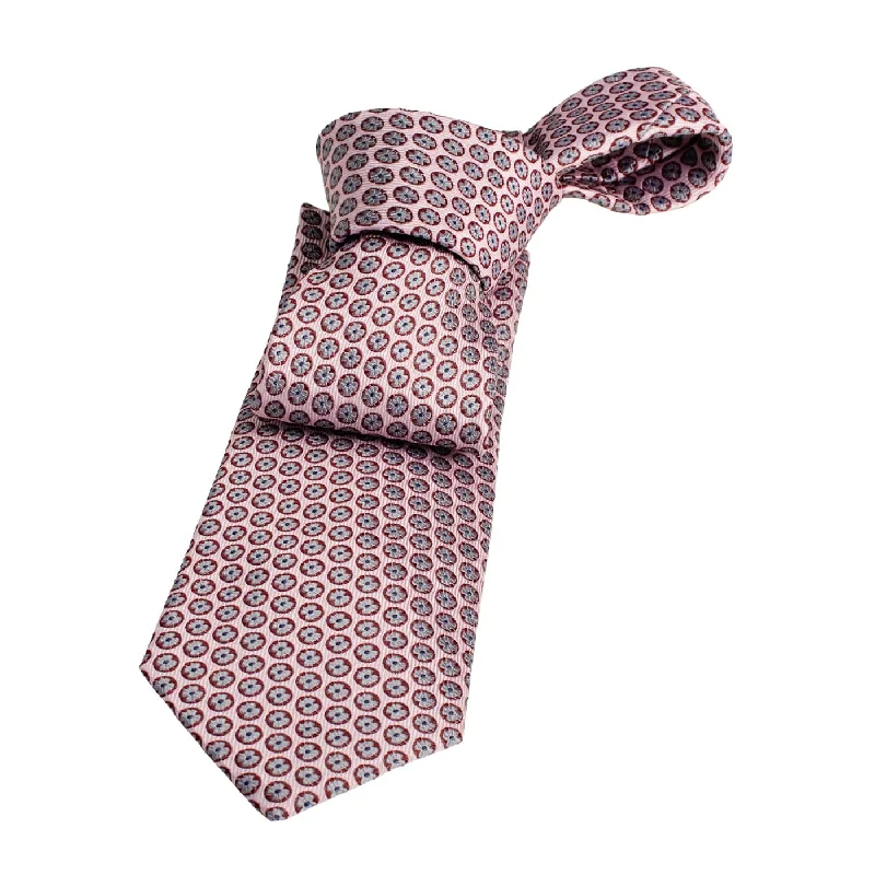 quality silk bow ties-Fall River Foulard Silk Tie, Pink / Grey