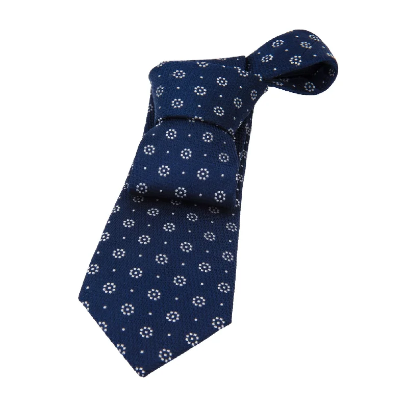 soft touch neckties-Fort Covington Foulard Silk Tie, Blue / Silver