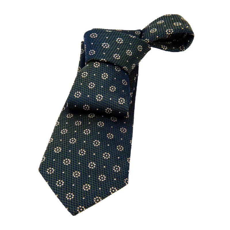 patterned ties for formal wear-Fort Covington Foulard Silk Tie, Olive Green / Gold