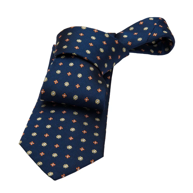 best necktie material for business-Framingham Abstract Silk Tie, Navy / Orange / Yellow