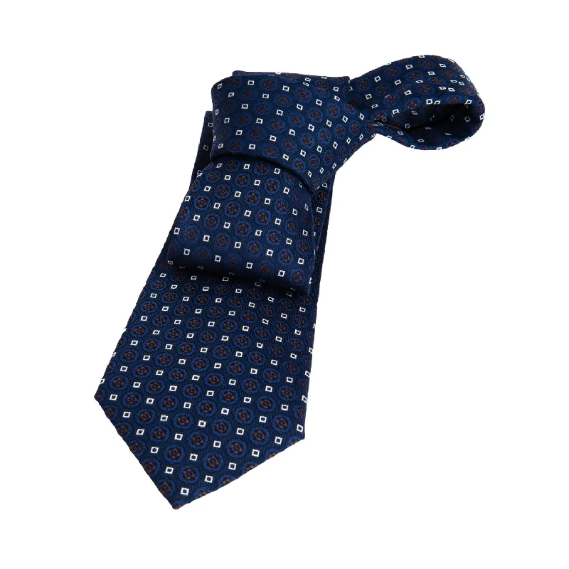 handmade silk ties for men-Georgetown Foulard Silk Tie, Navy / Blue / Brown