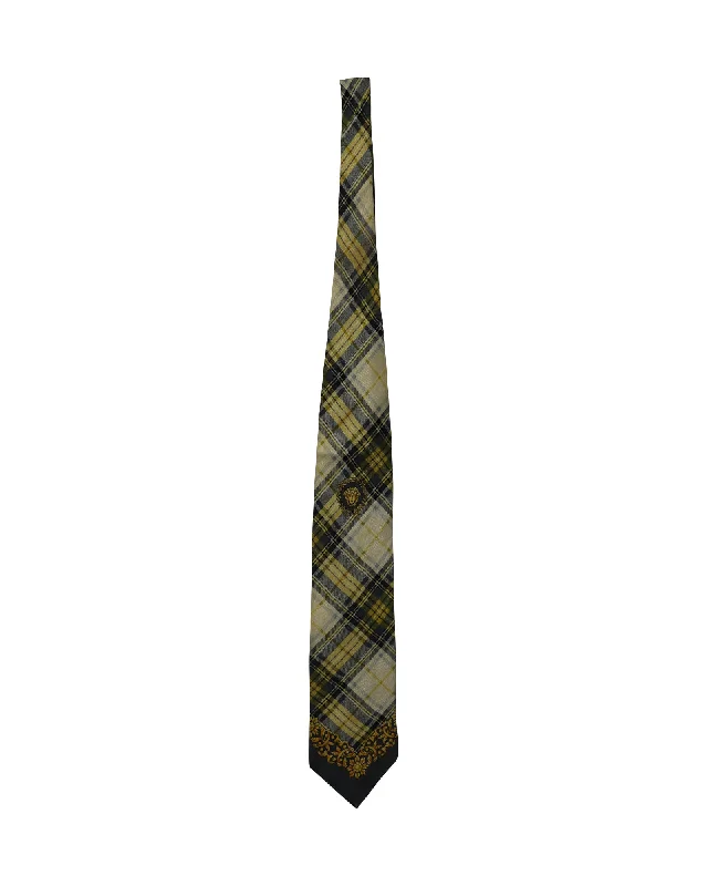 men's formal bow ties-Gianni Versace Checkered Print Tie in Multicolor Silk