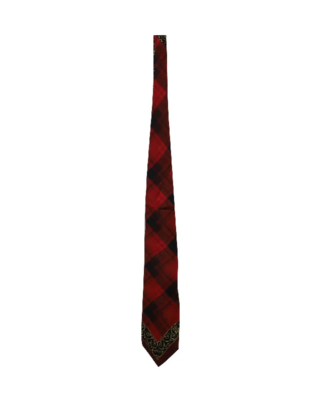 elegant business neckties-Gianni Versace Plaid Printed Tie in Multicolor Silk