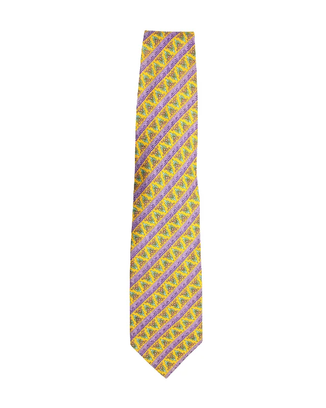 trendy necktie combinations-Gianni Versace Printed Tie in Yellow Silk