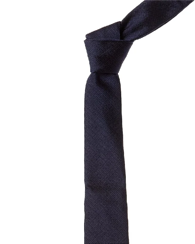 wide ties for men-Givenchy Navy Tonal All Over 4G Jacquard Silk Tie