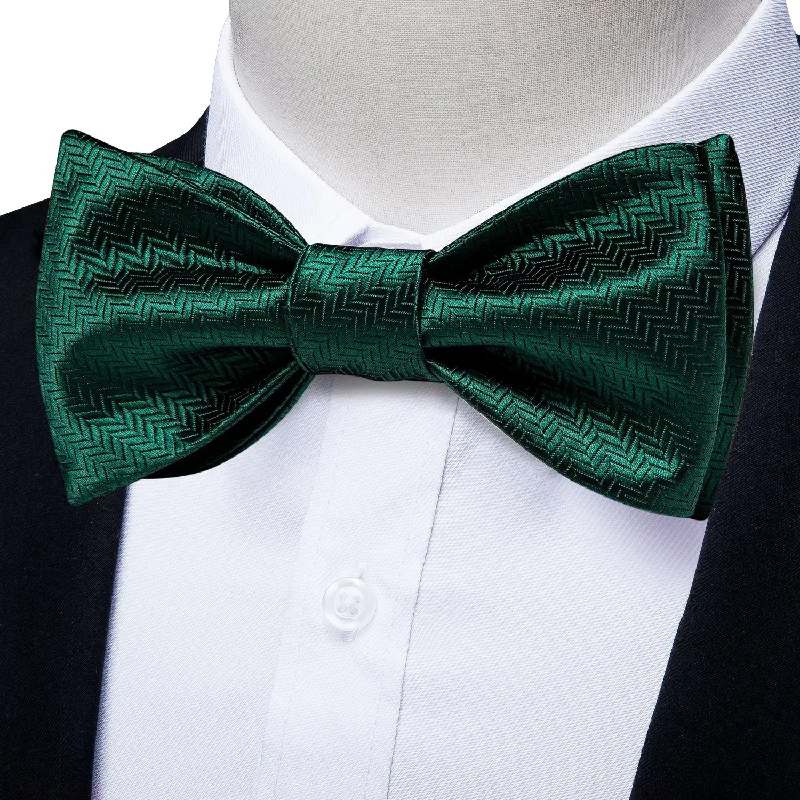 dark ties for professional attire-Green Geometric Self-tied Bow Tie Pocket Square Cufflinks Set